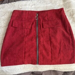 SHEIN Red Corduroy Zip-Front Mini Skirt